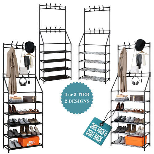 Shoe and coat rack stand - and,